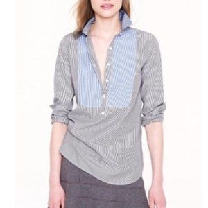 J Crew Striped Bib Popover Shirt Blue White Preppy Crisp Classic Sz 2